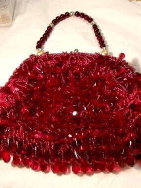 Vintage Lily Scott Red Beaded Handbag**Hard to Find**